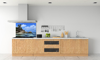 Rivestimento parete cucina con stampa panoramica delle Seychelles