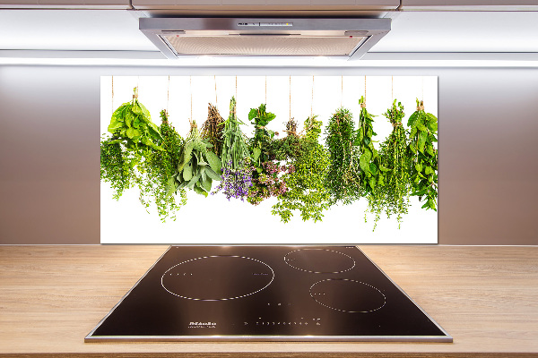 Pannello retrocucina con motivo di erbe aromatiche su un filo