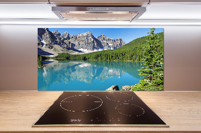Rivestimento parete cucina con motivo raffigurante un lago tra le montagne
