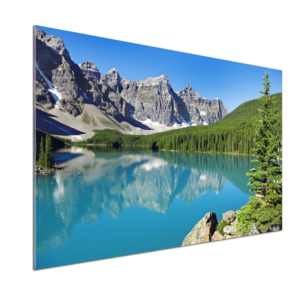 Rivestimento parete cucina con motivo raffigurante un lago tra le montagne