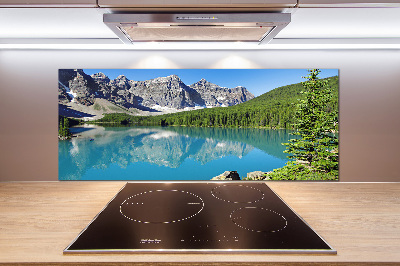 Rivestimento parete cucina con motivo raffigurante un lago tra le montagne
