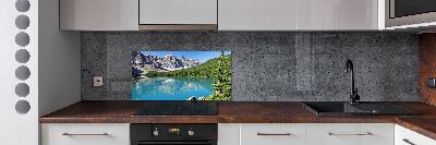 Rivestimento parete cucina con motivo raffigurante un lago tra le montagne