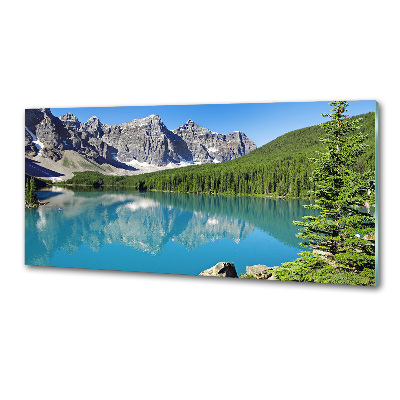 Rivestimento parete cucina con motivo raffigurante un lago tra le montagne