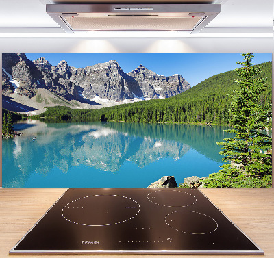 Rivestimento parete cucina con motivo raffigurante un lago tra le montagne