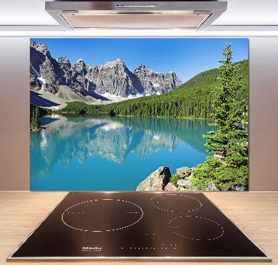 Rivestimento parete cucina con motivo raffigurante un lago tra le montagne
