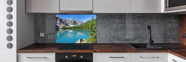 Rivestimento parete cucina con motivo raffigurante un lago tra le montagne