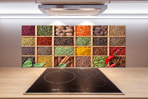 Pannello paraschizzi cucina con decorazione a tema spezie ed erbe aromatiche