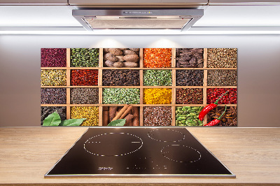 Pannello paraschizzi cucina con decorazione a tema spezie ed erbe aromatiche