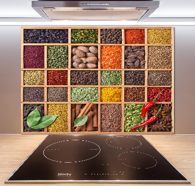 Pannello paraschizzi cucina con decorazione a tema spezie ed erbe aromatiche