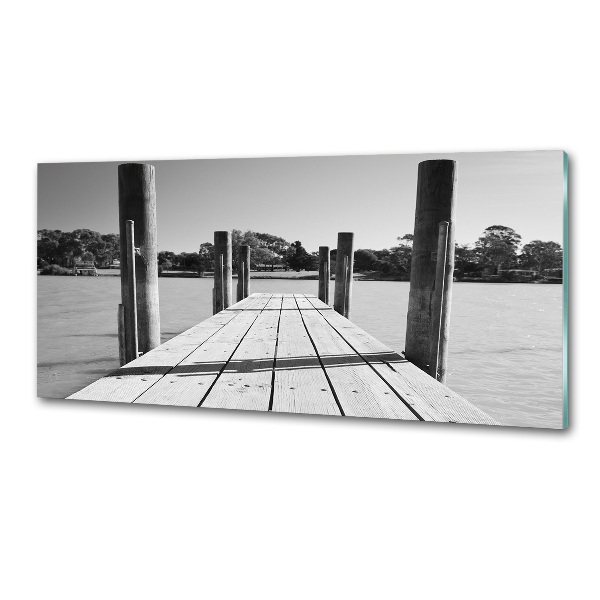 Pannello paraschizzi cucina con motivo molo in legno