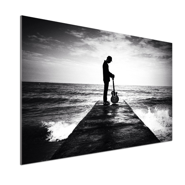 Rivestimento parete cucina con stampa raffigurante un chitarrista sul molo