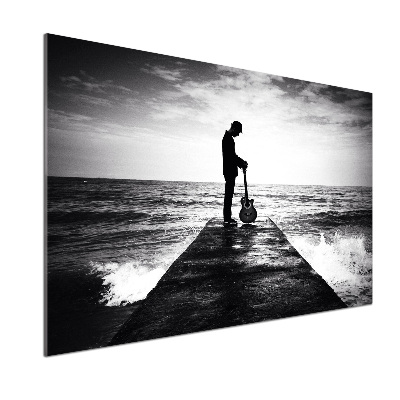 Rivestimento parete cucina con stampa raffigurante un chitarrista sul molo