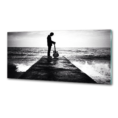 Rivestimento parete cucina con stampa raffigurante un chitarrista sul molo