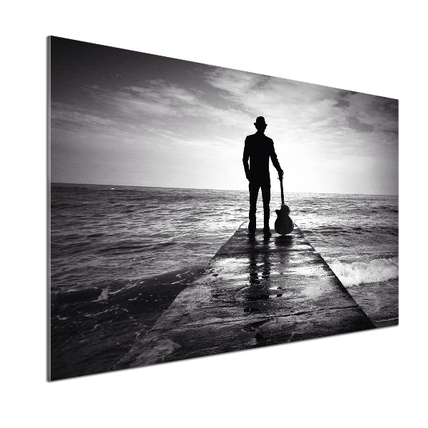 Pannello retrocucina con stampa raffigurante un chitarrista sul molo