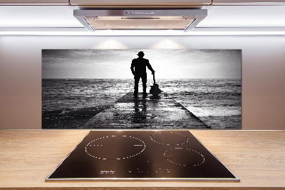 Pannello retrocucina con stampa raffigurante un chitarrista sul molo