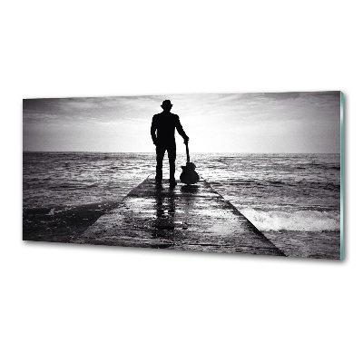 Pannello retrocucina con stampa raffigurante un chitarrista sul molo