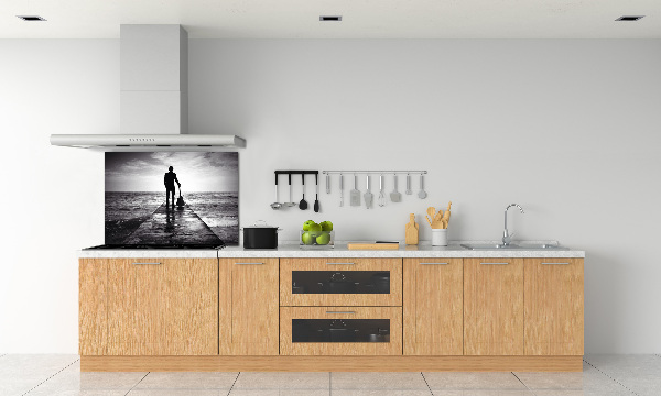 Pannello retrocucina con stampa raffigurante un chitarrista sul molo