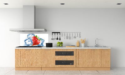 Rivestimento parete cucina con fantasia fragola su sfondo ghiacciato