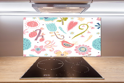 Rivestimento parete cucina con motivo di fiori e uccelli