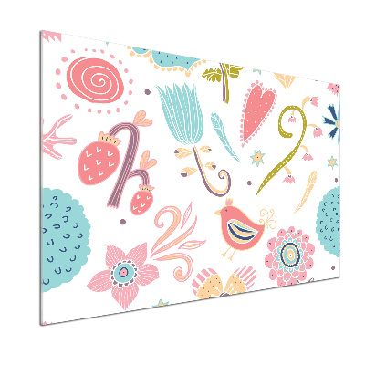 Rivestimento parete cucina con motivo di fiori e uccelli