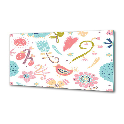 Rivestimento parete cucina con motivo di fiori e uccelli