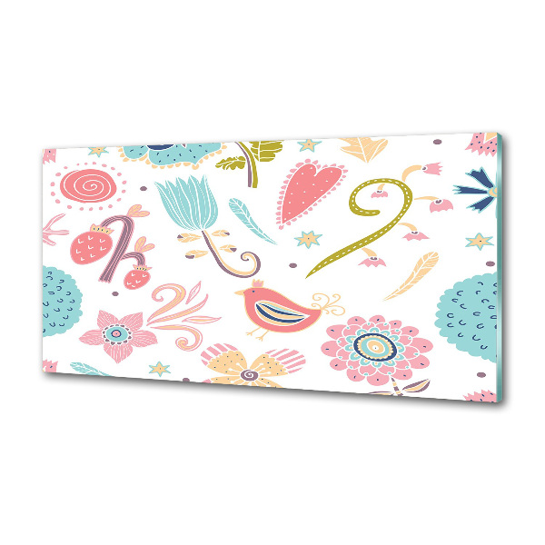 Rivestimento parete cucina con motivo di fiori e uccelli