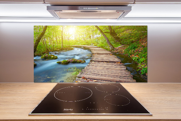Pannello paraschizzi cucina con stampa raffigurante un sentiero nella foresta