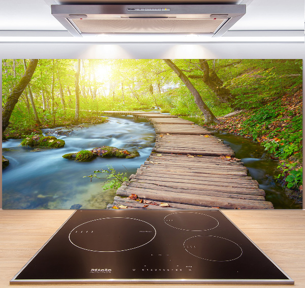 Pannello paraschizzi cucina con stampa raffigurante un sentiero nella foresta