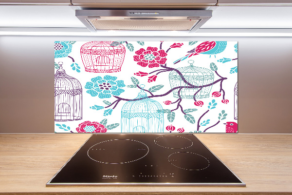 Pannello retrocucina con stampa a motivo di gabbie per uccelli