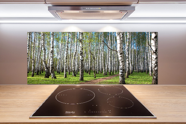 Rivestimento parete cucina con motivo Foresta di betulle