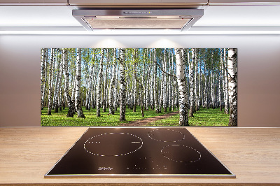 Rivestimento parete cucina con motivo Foresta di betulle