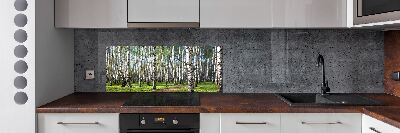 Rivestimento parete cucina con motivo Foresta di betulle