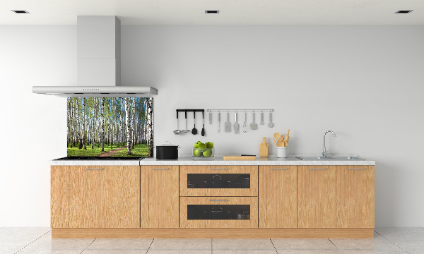 Rivestimento parete cucina con motivo Foresta di betulle