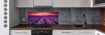 Rivestimento parete cucina con motivo a campo di lavanda