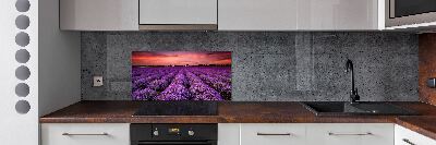 Rivestimento parete cucina con motivo a campo di lavanda