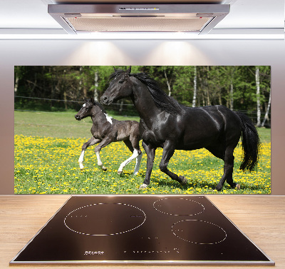 Pannello retrocucina con decorazione raffigurante una giumenta con il puledro