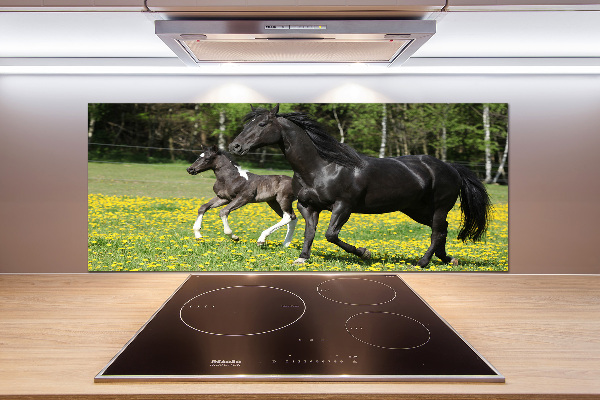 Pannello retrocucina con decorazione raffigurante una giumenta con il puledro