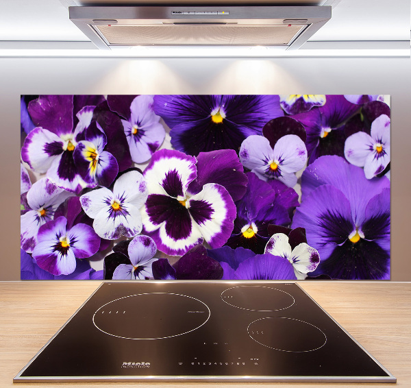 Rivestimento parete cucina con decorazione Viole del pensiero