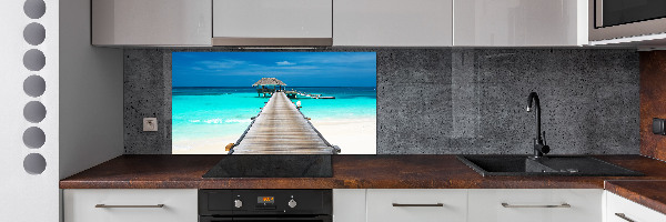 Pannello paraschizzi cucina con motivo a molo in legno