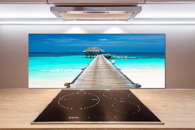 Pannello paraschizzi cucina con motivo a molo in legno