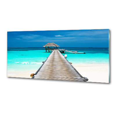 Pannello paraschizzi cucina con motivo a molo in legno