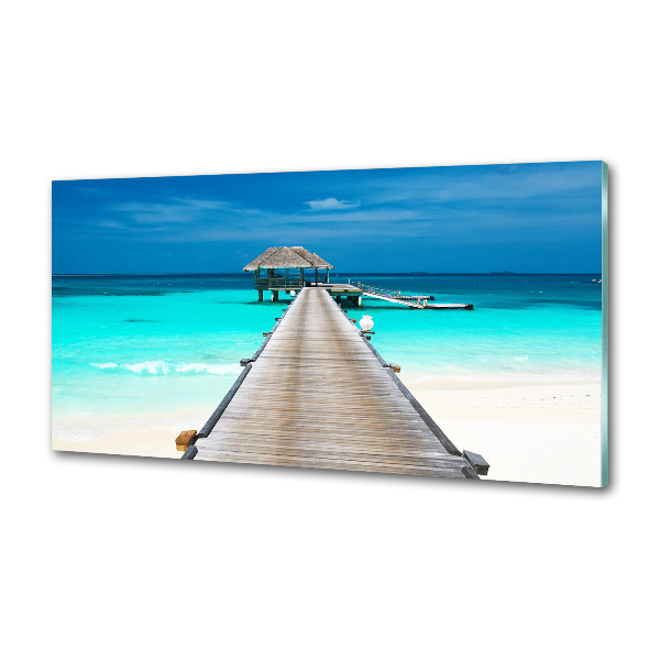 Pannello paraschizzi cucina con motivo a molo in legno