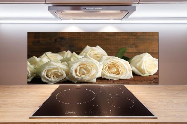 Rivestimento parete cucina con motivo di rose bianche