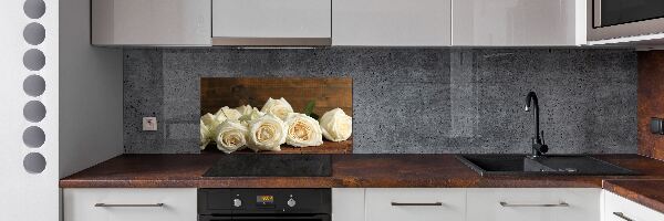 Rivestimento parete cucina con motivo di rose bianche