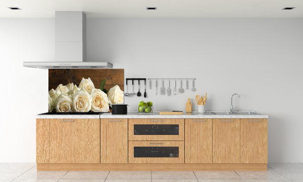 Rivestimento parete cucina con motivo di rose bianche