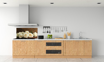 Rivestimento parete cucina con motivo di rose bianche