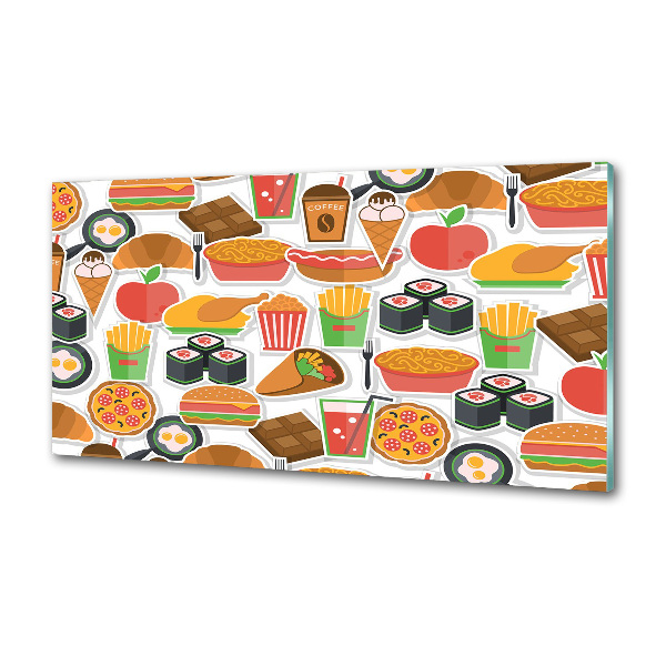 Pannello paraschizzi cucina con decorazione a tema fast food