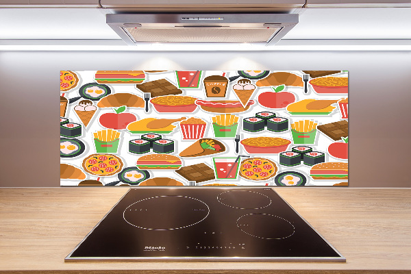 Pannello paraschizzi cucina con decorazione a tema fast food