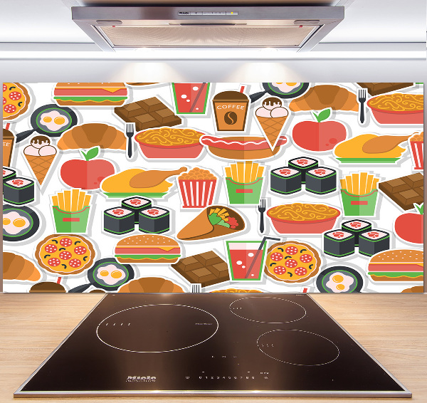 Pannello paraschizzi cucina con decorazione a tema fast food