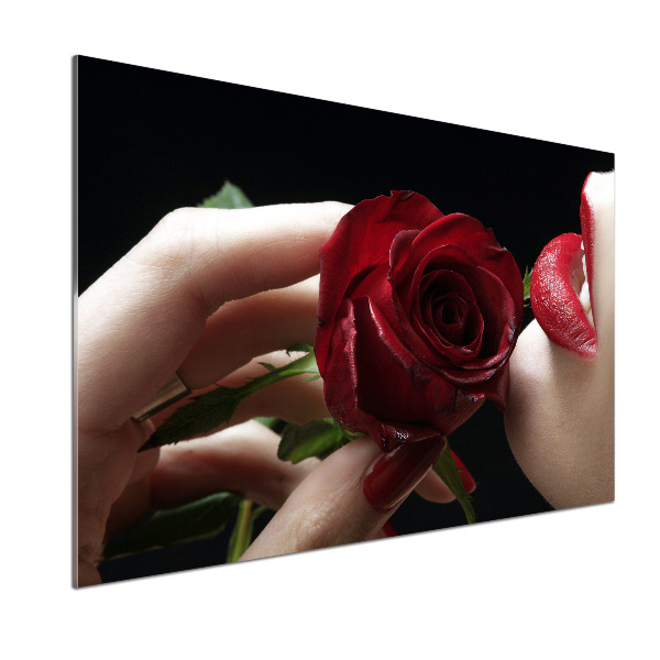 Rivestimento parete cucina con decoro raffigurante una donna con una rosa